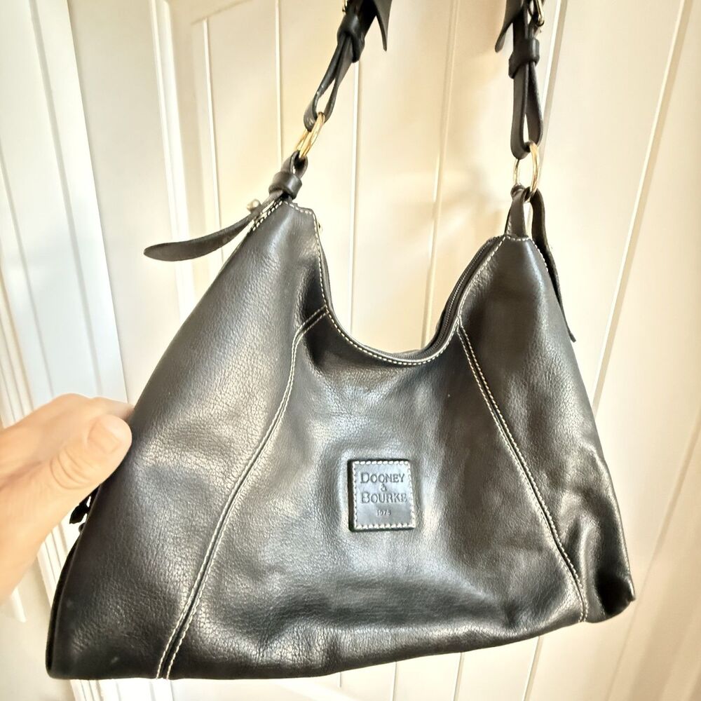 Vintage Dooney & Bourke 1975 Anniversary East West Hobo Duck Charm Black Large - Picture 3 of 10